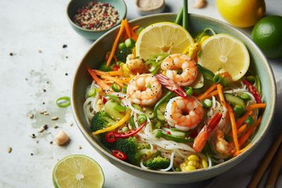 Asian-Style Chicken and Prawn Noodle Stir-Fry