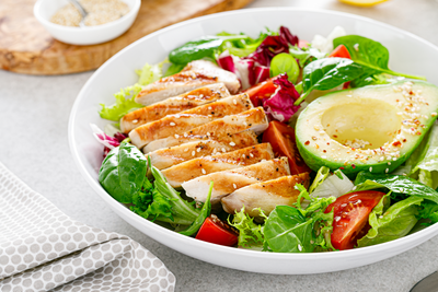 Grilled Chicken and Avocado Salad with Garlic Sauce