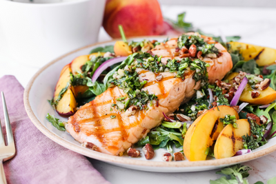 Grilled Salmon and Peach Salad