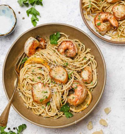 Lemon and Garlic Pasta with Pan-Seared Scallops and Shrimp