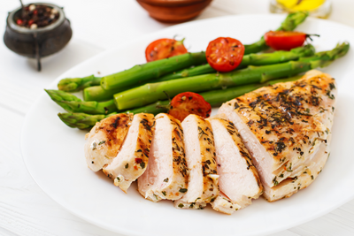 Lemon Oregano Chicken with Asparagus and Tomatoes