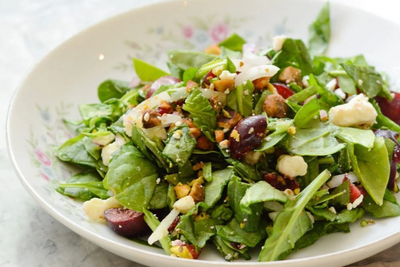 Spinach and Cherry Salad with Basil Vinaigrette